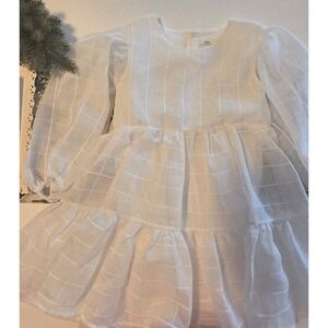 LOOLOUS White Grid Organza Puff Sleeve‎ Tiered Dress Girls Size 7 8